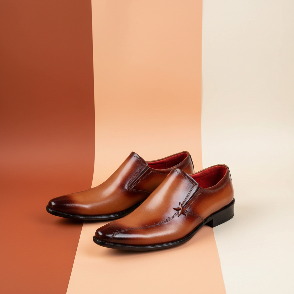 Elegant Brown Leather Shoes – Star Detail - Gallery 1