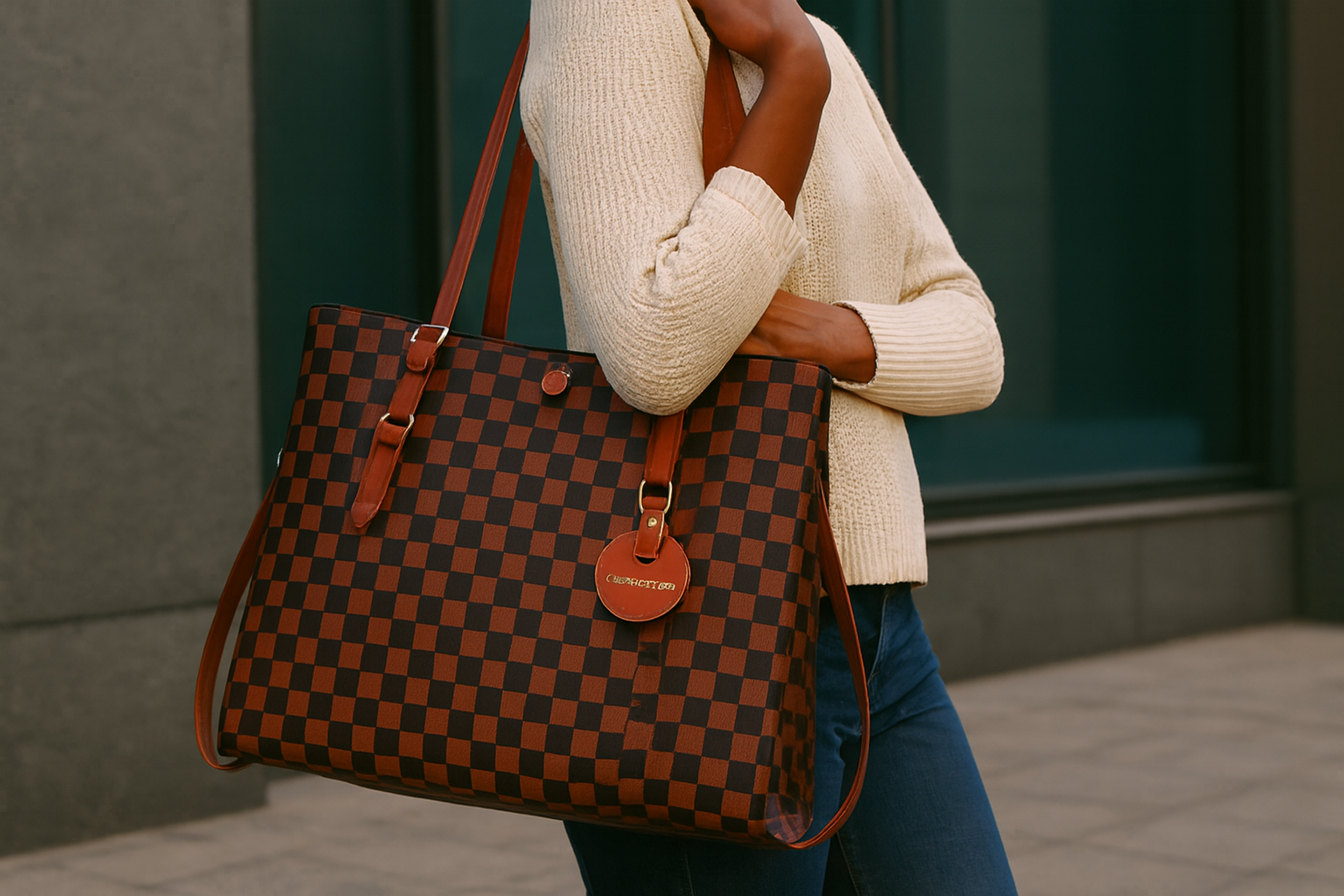 Checkered Leather Handbag – Juan Luisa Edition - Gallery 1